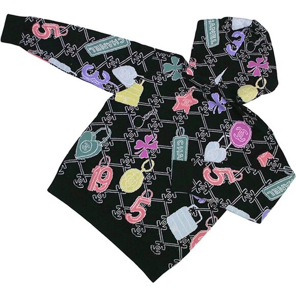 Authentic CHANEL Cashmere Zipper Zip-Up Hoodie Sweater Jacket Black Multicolor - Picture 4 of 13